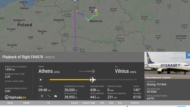 Ameninţarea cu bombă, folosită de Belarus ca pretext, a fost trimisă pe email după ce avionul a fost deturnat