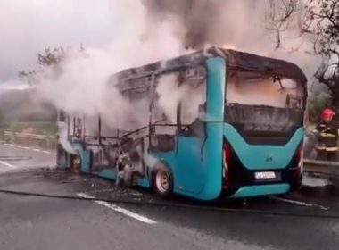 Autobuz electric cuprins de flăcări