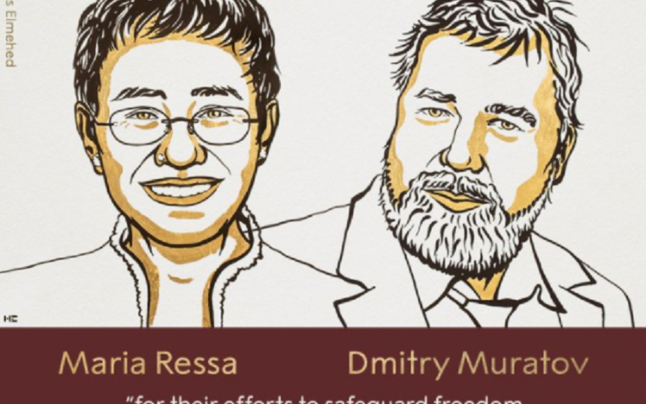 Jurnaliştii Maria Ressa din Filipine şi Dmitri Muratov din Rusia, distinşi cu Premiul Nobel pentru pace pentru apărarea libertăţii de exprimare