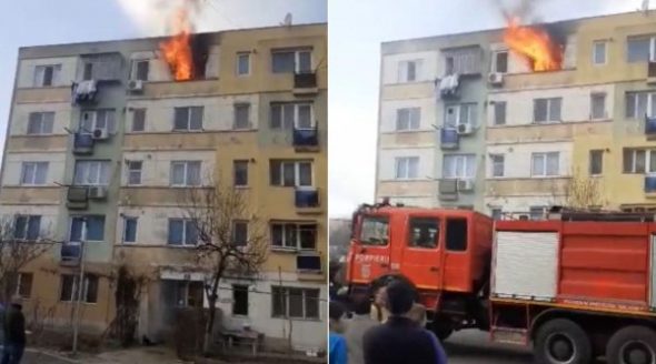 Incendiu violent într-un bloc din Tecuci