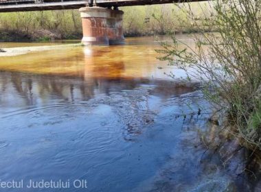 Poluare cu ţiţei pe râul Olteţ; conducta - avariată în timpul lucrărilor la drumul expres